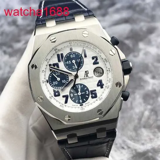 Mens Ap Wrist Watch Royal Oak Offshore Series 26170st White Face Blue Time Ring Mens Watch 42mm Automatisk mekanisk form Tabell Tidsstycke
