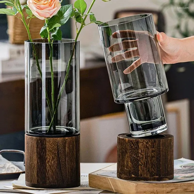 Vazen ingevoegd eenvoudige decor tafel planten huishouden transparante huis houten basis voor vaasglas Noordse kamer woonachtig bloemen hydroponic