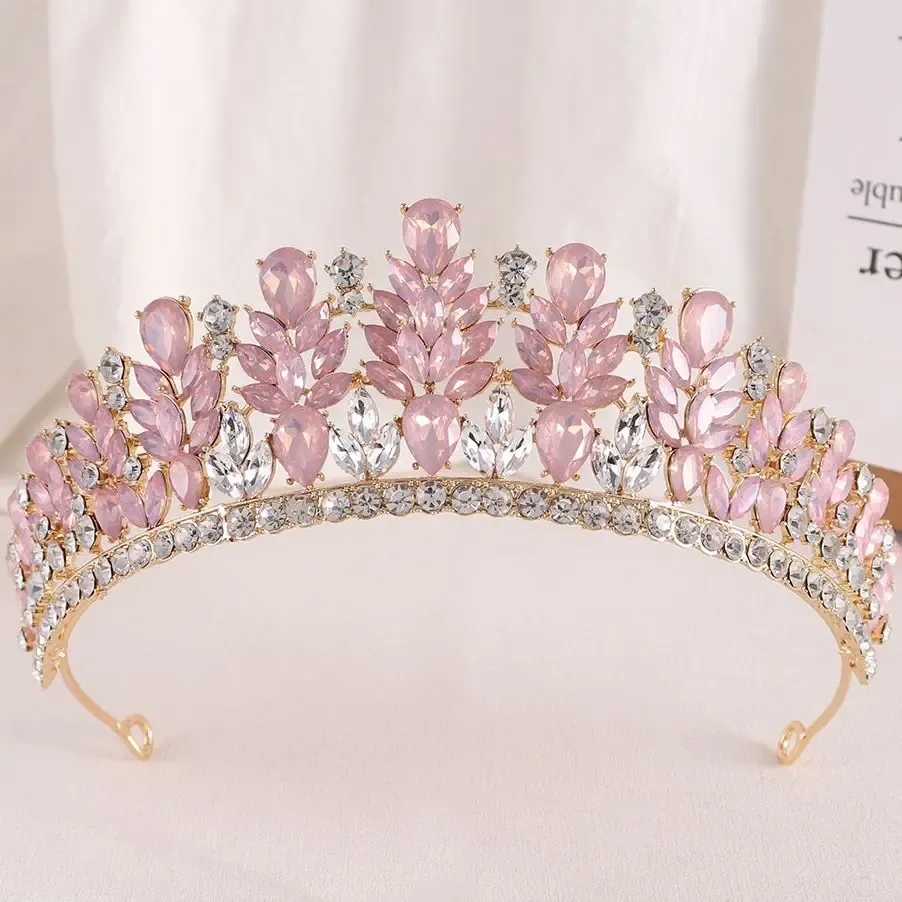 Jóias diezi doce verde rosa opala de cristal coroa de cabeleireiro acessórios de cabelo de cabeleireiro elegante rainha tiaras vestido de noiva bandana