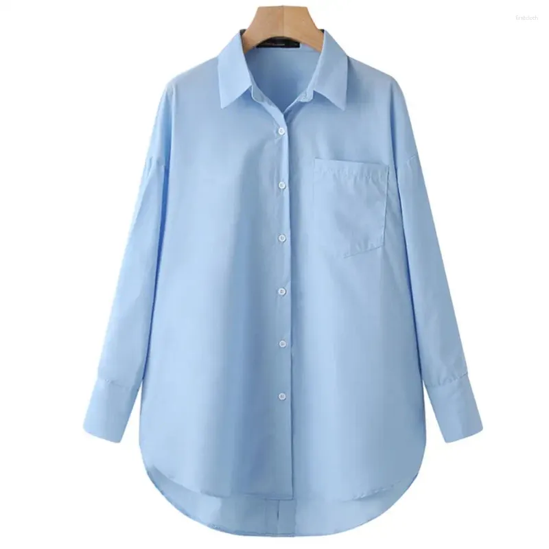 Blouses pour femmes Boutons arrière de chemise arrière en vrac à côte solide repeuplement à manches longues poche à manches longues Split Hem ol ol style Lady Blouse