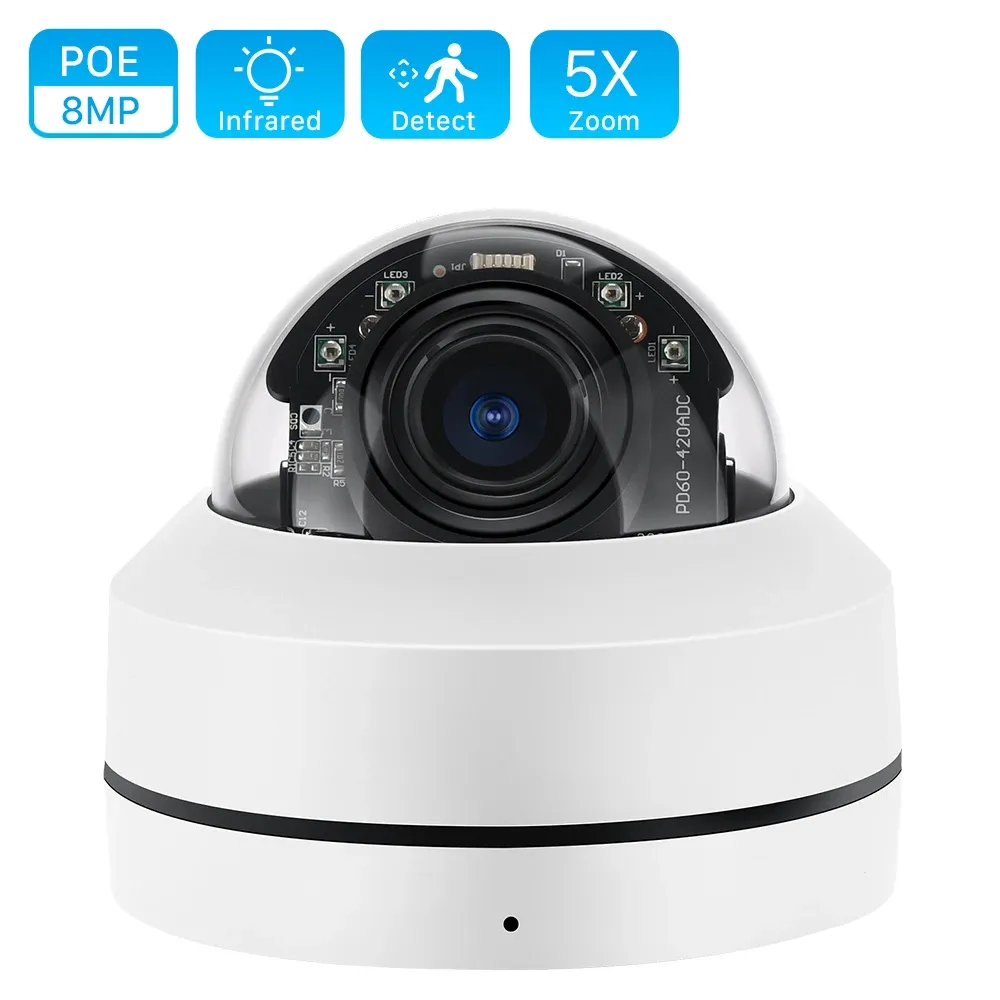 Lins 8MP 4K PTZ IP -kamera utomhus Poe Onvif 5x Optisk zoom 5MP 4MP P2P Infraröd Audio Dome Camera CCTV Surveillance Camera Xmeye App