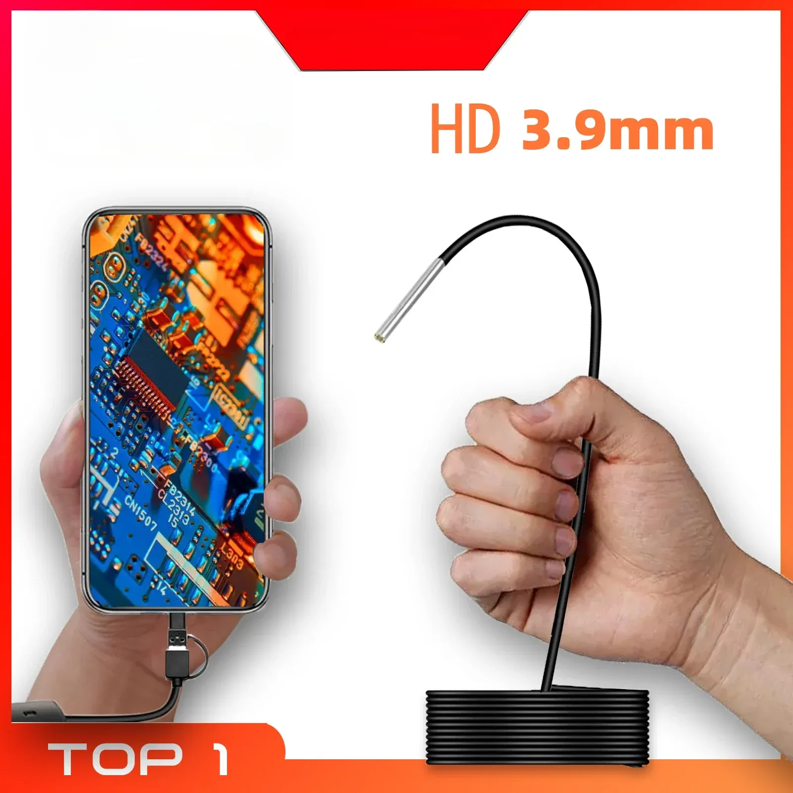 Caméras Endoscope de 3,9 mm pour Android IP67 Mini Camera Endoscope pour voitures Smartphone Piping USB C Endoscopic 3 in 1 Underwater