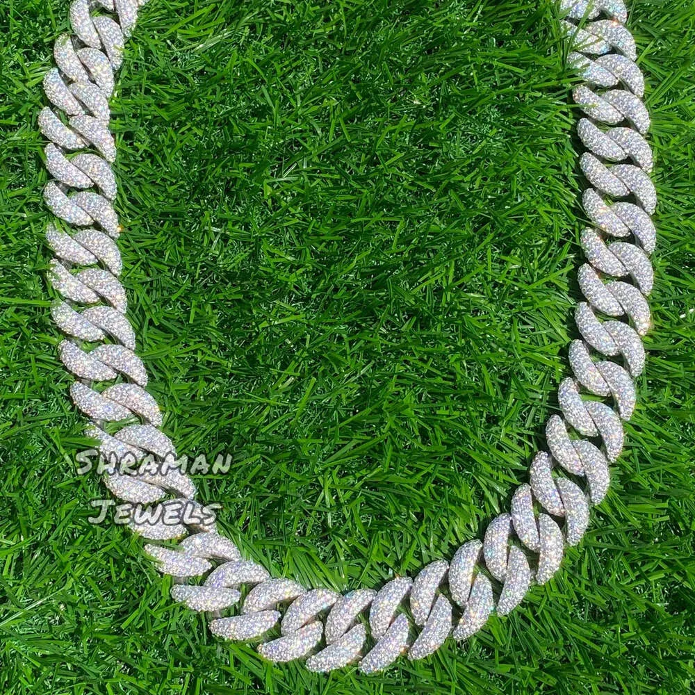 20mm Moissanite Diamond Miami Cuban Link Chain Solid 925 Sterling Silver Hip Hop Chain in 20-24 Inches