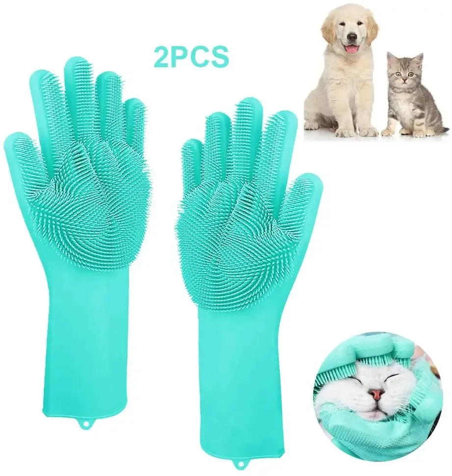 Grooming Pet Grooming Cleaning Gloves Dog Cat Bathing Shampoo Glove Scrubber Magic Dishwashing Cleanner Sponge Silicon Hair Removal Glove