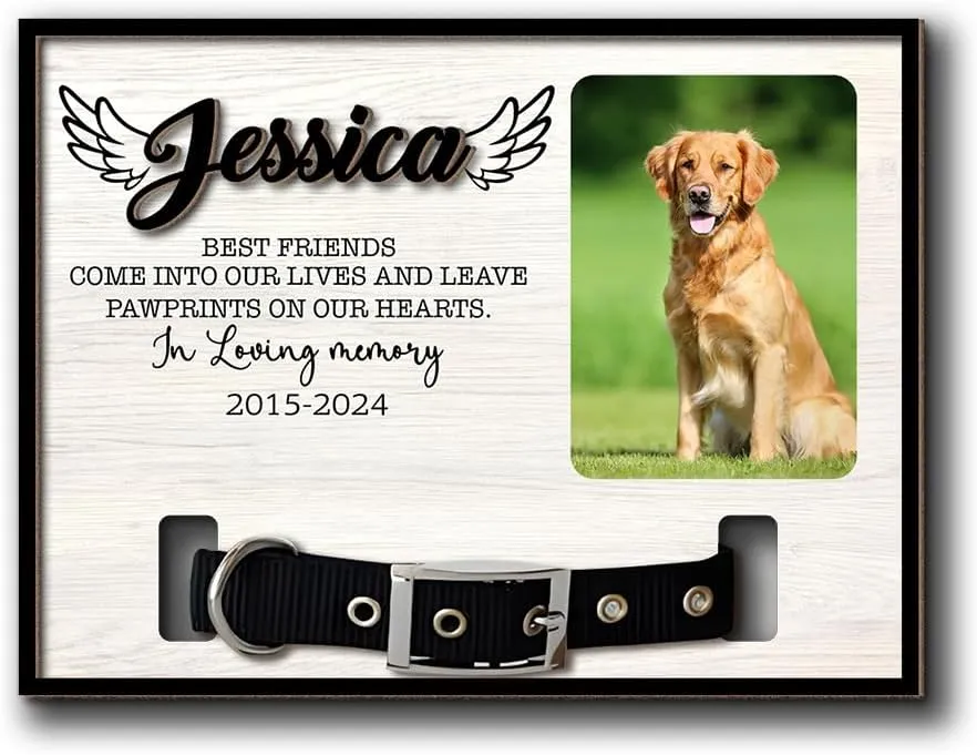 Personalized Pet Memorial Photo Frame with Collar Holder - Custom Dog ...