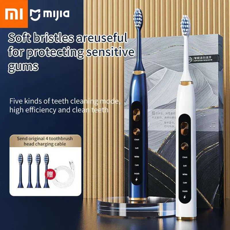 Heads Xiaomi Electric Sonic Toothbrush 5 Modes Teeth Whitening USB Rechargeable IPX7 Waterproof Adult Electric Toothbrush Gift Box Set