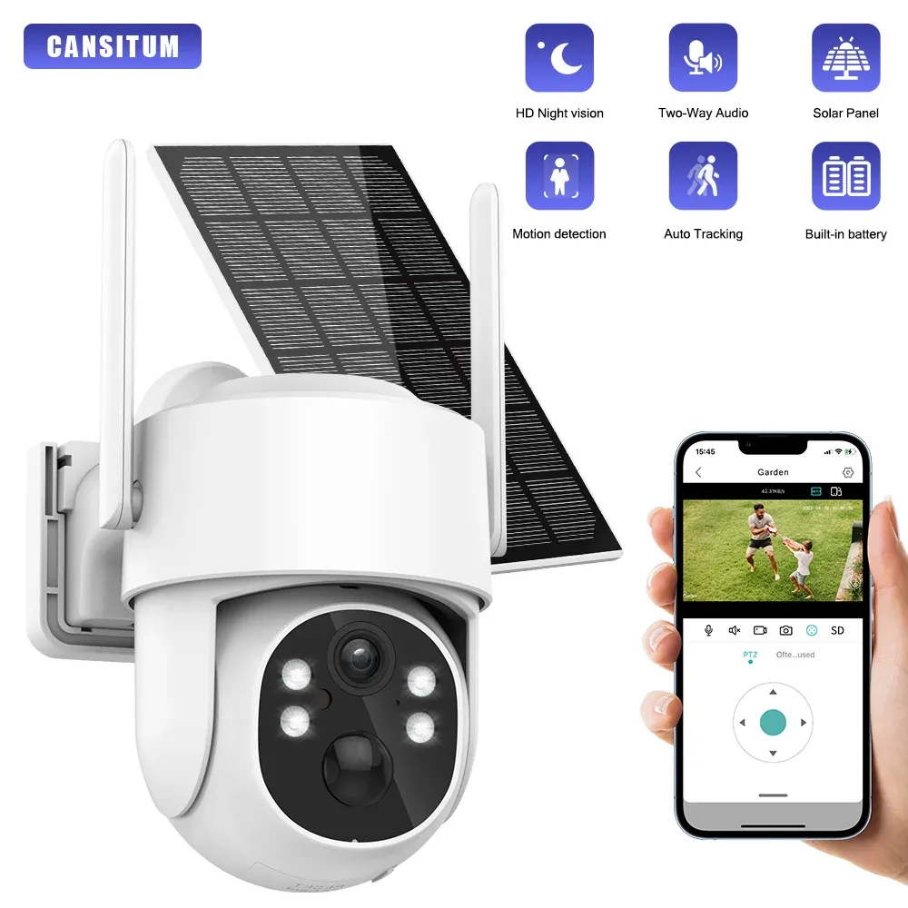 Cameras Solar 4MP 4x Digital Zoom surveillance IP Camera PIR Human Detection Audio WiFi Remote Access Waterproof Outdoor AI detection