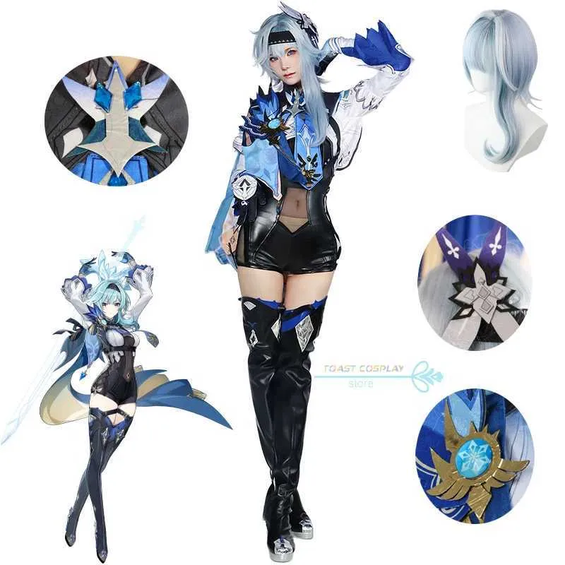 애니메이션 의상 eula cosplay 게임 Genshinimpact eula cosplay come dress 가발 완전히 세트 애니메이션 역할 놀이 카니발 파티 옷 Y240422