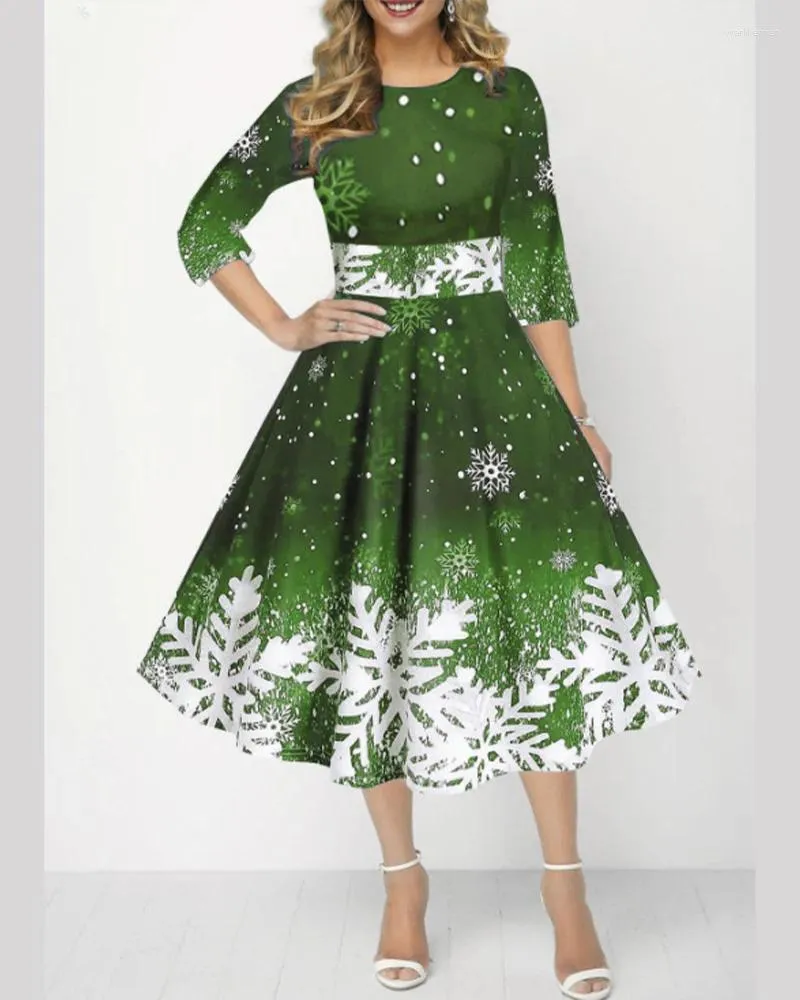 女性のためのカジュアルなドレスエレガントなファッションプリントドレス3/4スリーブクリスマスプラスサイズのセレブイブニングパーティーVestidos