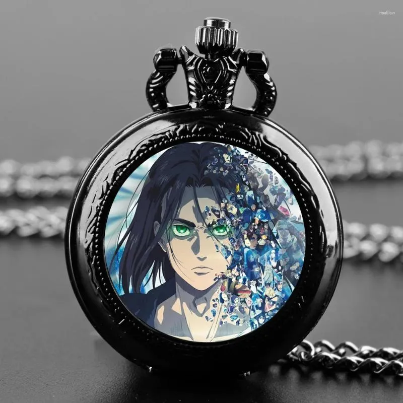 Pocket Watches Anime Vintage Watch Attack Tian Glass Dome Quartz Fob Chain Relógio Colar de pendente para homens Presente de mulheres