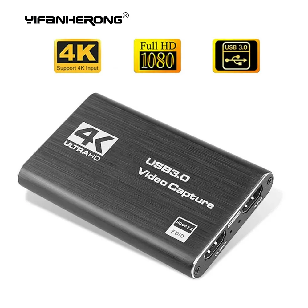 Lens USB 4K 60Hz Card de capture vidéo HDMICOMPATIBLE 1080P pour la plaque d'enregistrement de jeu Boîte de streaming en direct USB 3.0 Grabber pour Caméra PS4