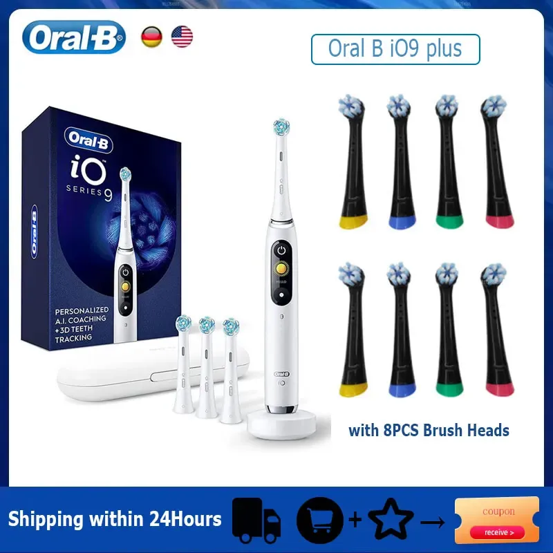 Heads oralb io9 plus elektrisk tandborste Bluetooth 7Modes Smart timer Personlig AI Coaching 3D -tänder som spårar djup ren för vuxna