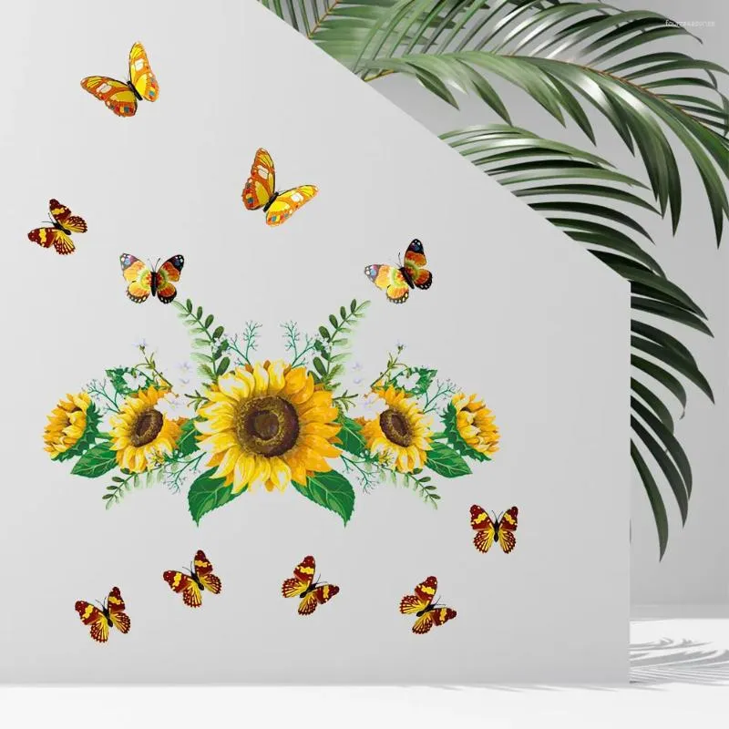 Wandstickers Bathoom Waterdichte Diy Decals Home Decor Kwekerij Verwijderbare sticker Slaapkamer Zonnebloemen 3D Butterflies Keuken Zelfkleurig