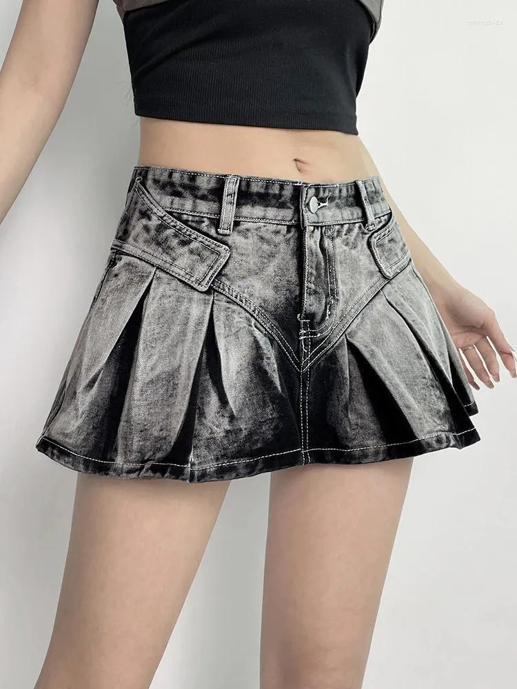 SKIRTS ROCKMORME Vintage lavou a estética de jeans angustiados Y2K Mini Women Women Fairycore Ruffles Retro 2000s Coqutte