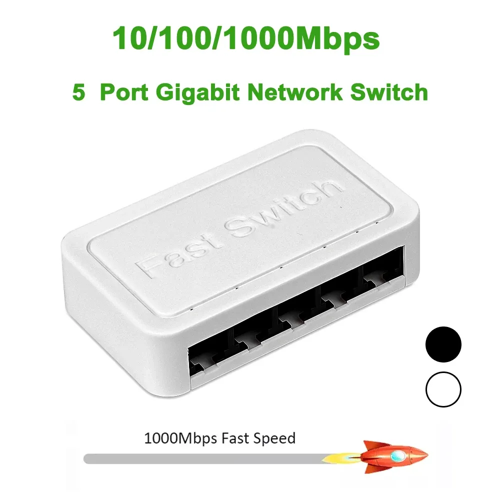 Routter Kebidumei Mini Gigabit Network Switch 5 Port Ethernet Switch Internet Splitter Desktop 10/100 / 1000Mbps RJ45 Hub WiFi Router
