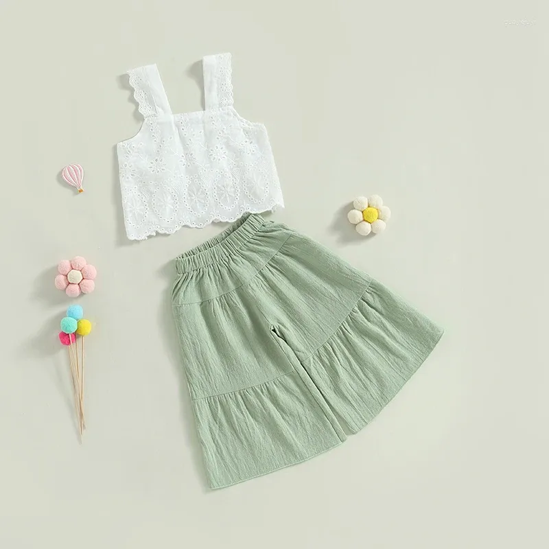 Clothing Sets Girls Flare Outfit Strap Ruffle Lace Crop Cami Top Bell-Bottoms Leggings Pants Summer Toddler