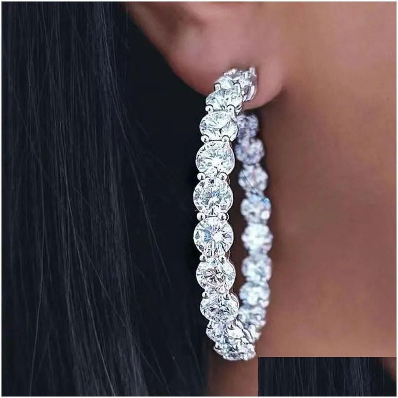 Stud Trendy Hoop Earring Grown Diamond 100% Real 925 Sterling Sier Party Earrings for Women Bridal Engagement Smyckesgåva Drop Delive Dhdmj