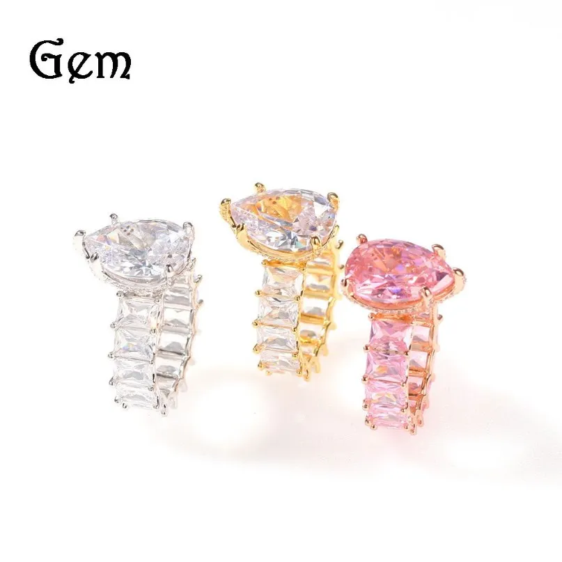 Water Drop Big Gem Baguette cz rose coeur Ring Iced Out Bling CZ Cubic Zirconia Luxury Fashion Hiphop Women Jewelry Gift 210701285P