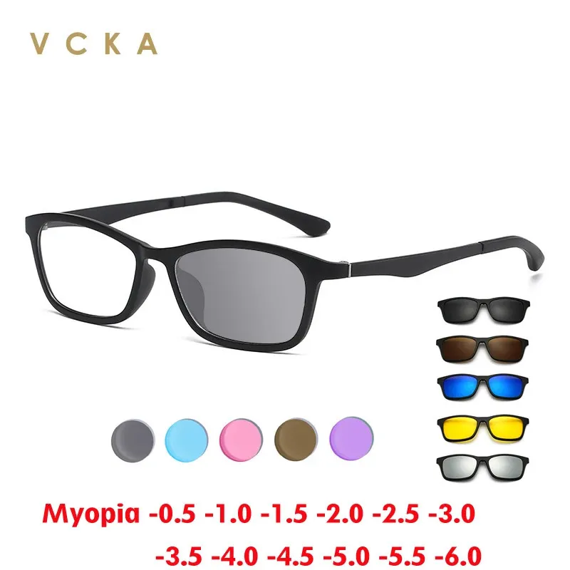 Vcka bijziendheid verkleuring bril frame vierkante clip op zonnebrillen mannen vrouwen magnetisch brillen recept optisch -0,5 tot -10 240418