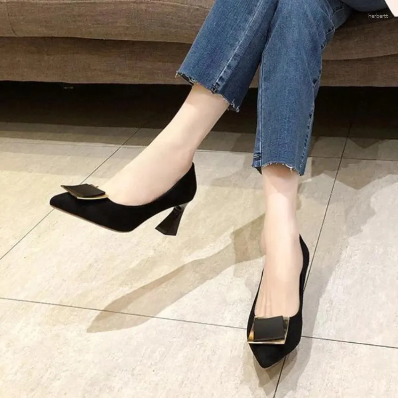 Dress Shoes Ladies Summer Footwear Office For Women 2024 With Medium Heels Black Square Pointed Toe Stylish Chic Point Lastest Casual