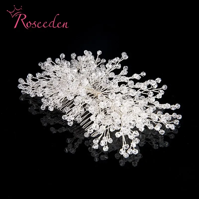 Sieraden roseeden handgemaakte zilveren kleur strass bruids hoofdband haarspeld bruiloft haar ornament accessoires kristal haarkam re710