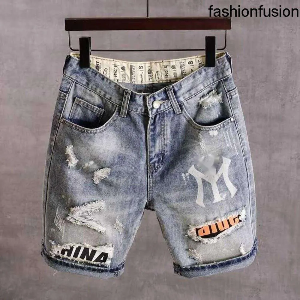 Heren shorts zomer dunne mode gescheurd patch denim merk alles om de oude bedelaar vijf broek te maken T240309