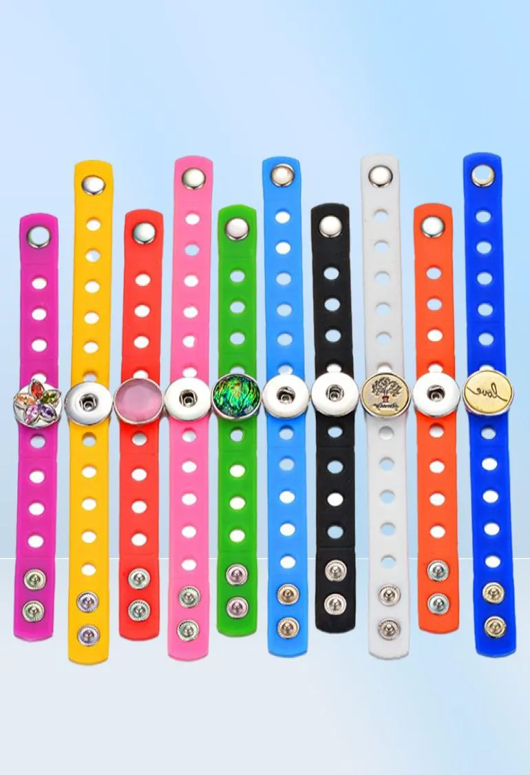 10pcslot Candy Color Silicone Bangles Fit 18mm Snap Charms Vocheng Gingersnap Armband Smycken Kvinnor Kids Gift NN7479215936