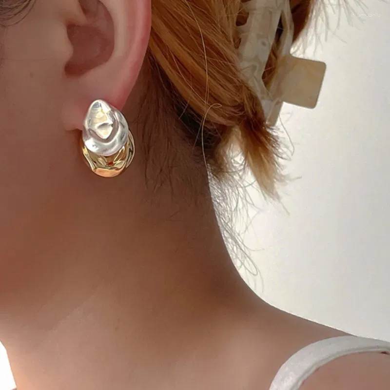 Stift Ohrringe Mode glatte unregelmäßige Wasserdrope Rücken mit vorderem Metallspleißen für Frauen Girls Party Schmuckgeschenk E093