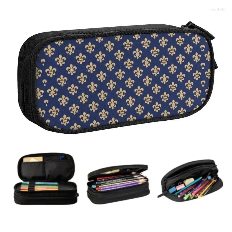 Cosmetic Bags Chic Fleur De Lis Cute Pencil Case Boys Gilrs Big Capacity Lily Flower Box Students Stationery