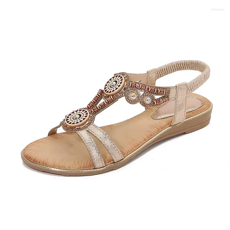 Casual schoenen zomer vrouwen 1,5 cm platform 2 cm wiggen lage hakken Boheemse sandalen vrouwelijke vakantie comfortabele string kraal groot formaat parel