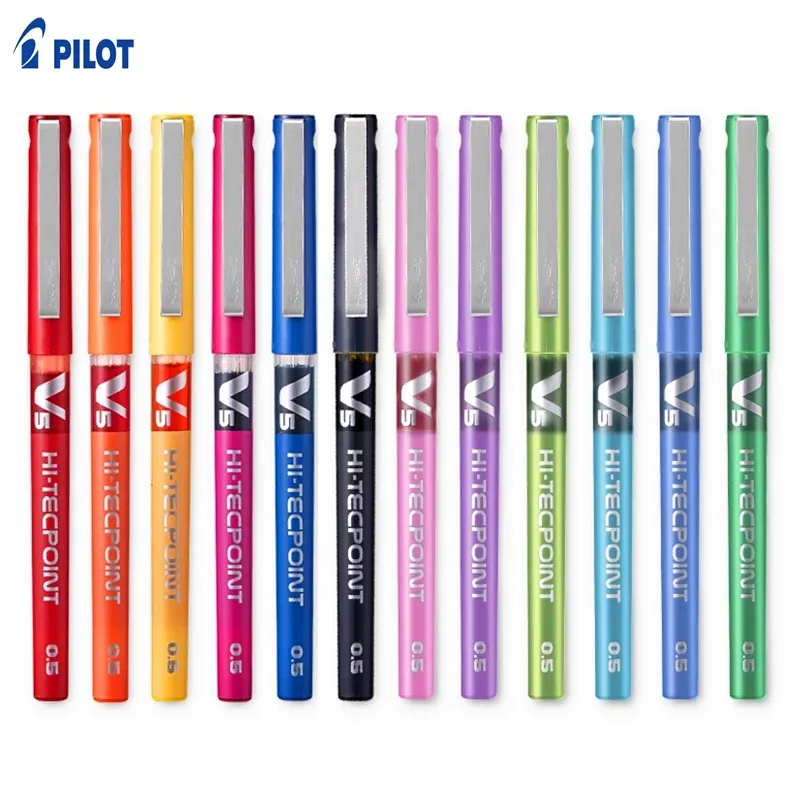 Stifte Japan Pilot V5 HITECPOINT 0,5 mm extra fein reiner flüssiger Tinte Rollerball Stift, 12 verschiedene Farben Nadelspitze Rolling Ball Gel Stifte