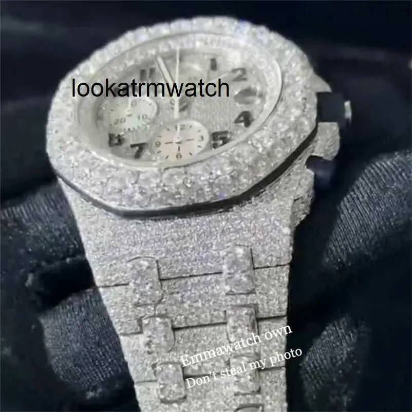 Роскошные часы Top Test 2023 Mens Новая версия Silver Moissanite Stones Vvs Diamonds Watch Лучшее качество автоматическое движение полное