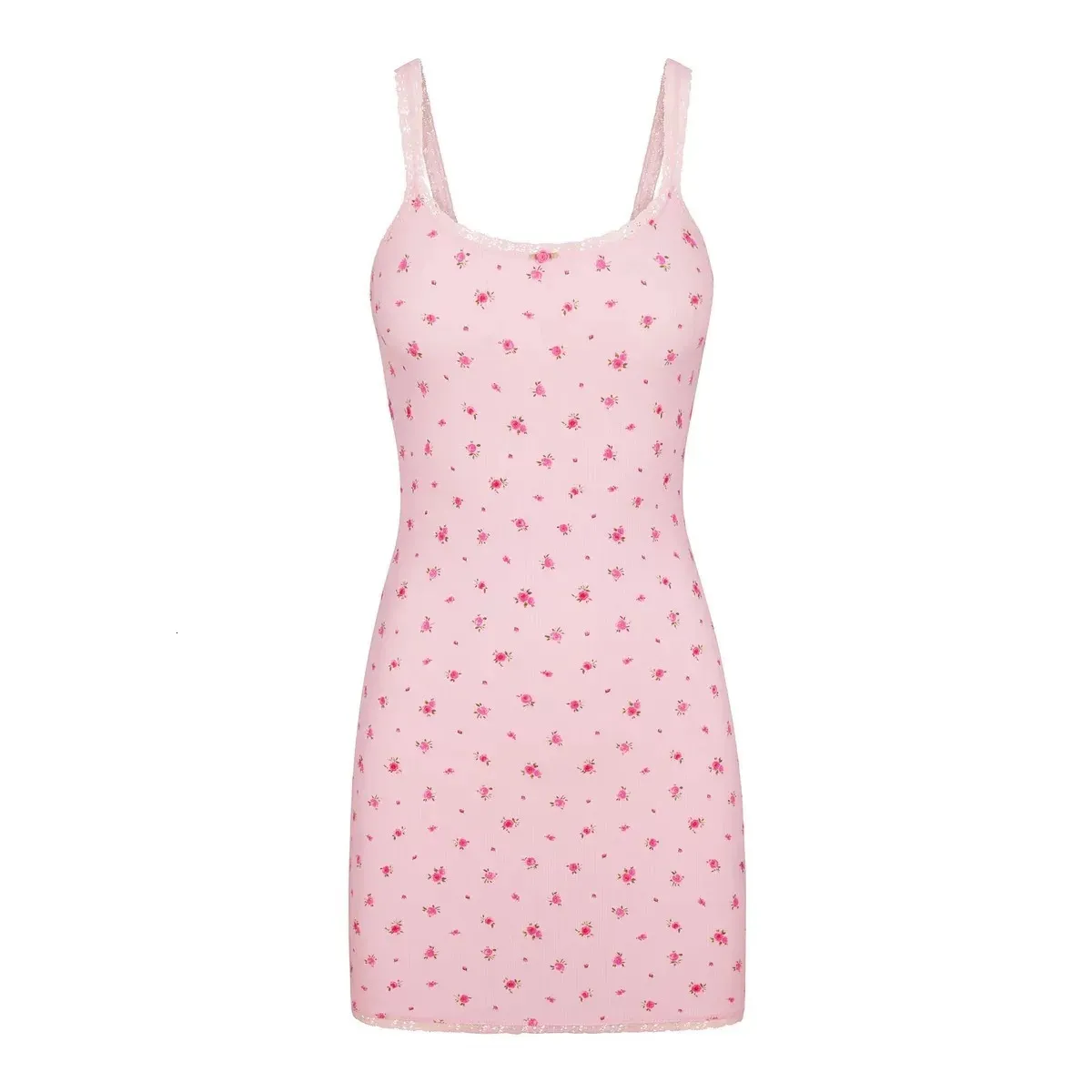 Abito Da Minigonna In Pizzo Rosa Con Stampa Rosa Floreale