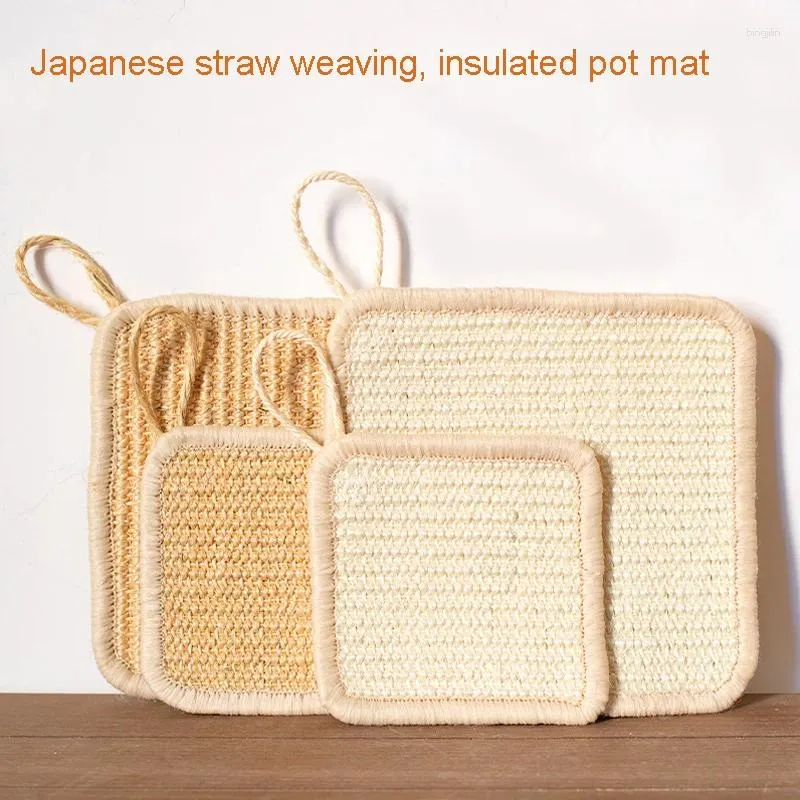 Table Mats Japanese Cotton Linen Placemat Anti-slip Heat Insulation Coffee Cup Bowl Tableware Padding With Hanging Ring Kitchen Supplies