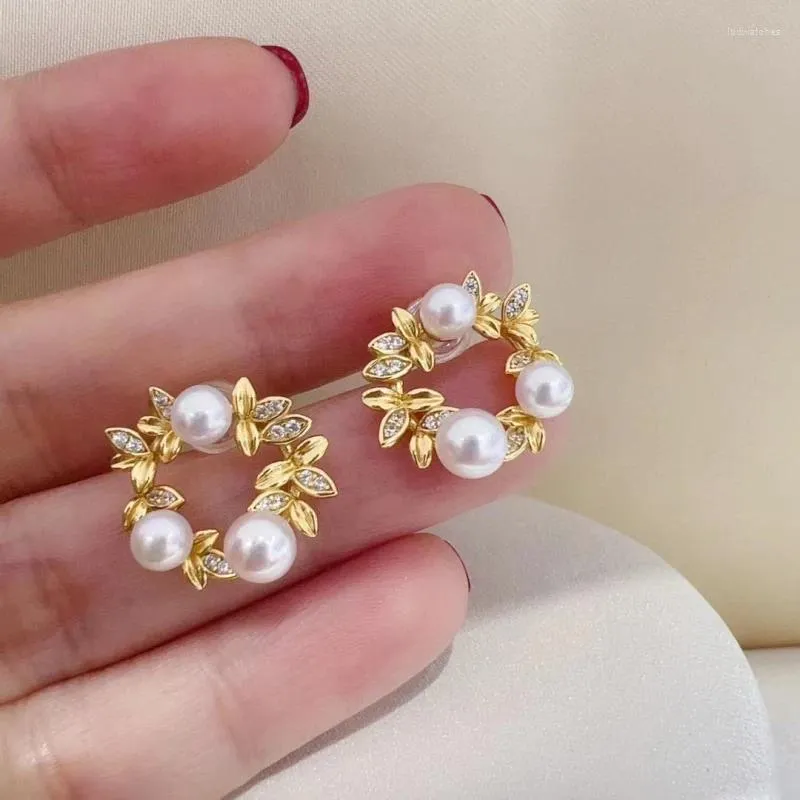 Stud Earrings MeiBaPJ 3-4mm Small Natural White Round Pearl Fashion Flower 925 Silver Fine Wedding Jewelry For Women