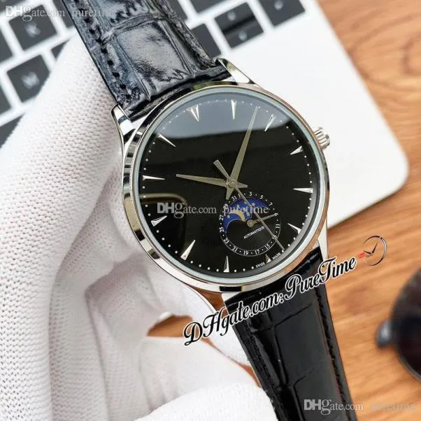 Master Ultra Thin 1368420 LOCE LOCE MONTRE AUTOMATIQUE MONTRE 39 mm Case de cadran noir Silver Stick Marqueurs STRAP CUIR STRAP WAT7071394