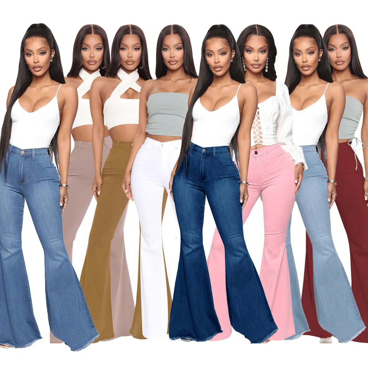 Vrouwen tweedelige outfits Off Schouder Ruches Crop Tops en Flare Pants 2 -Pally Set Summer Club Party Festival Set 210721