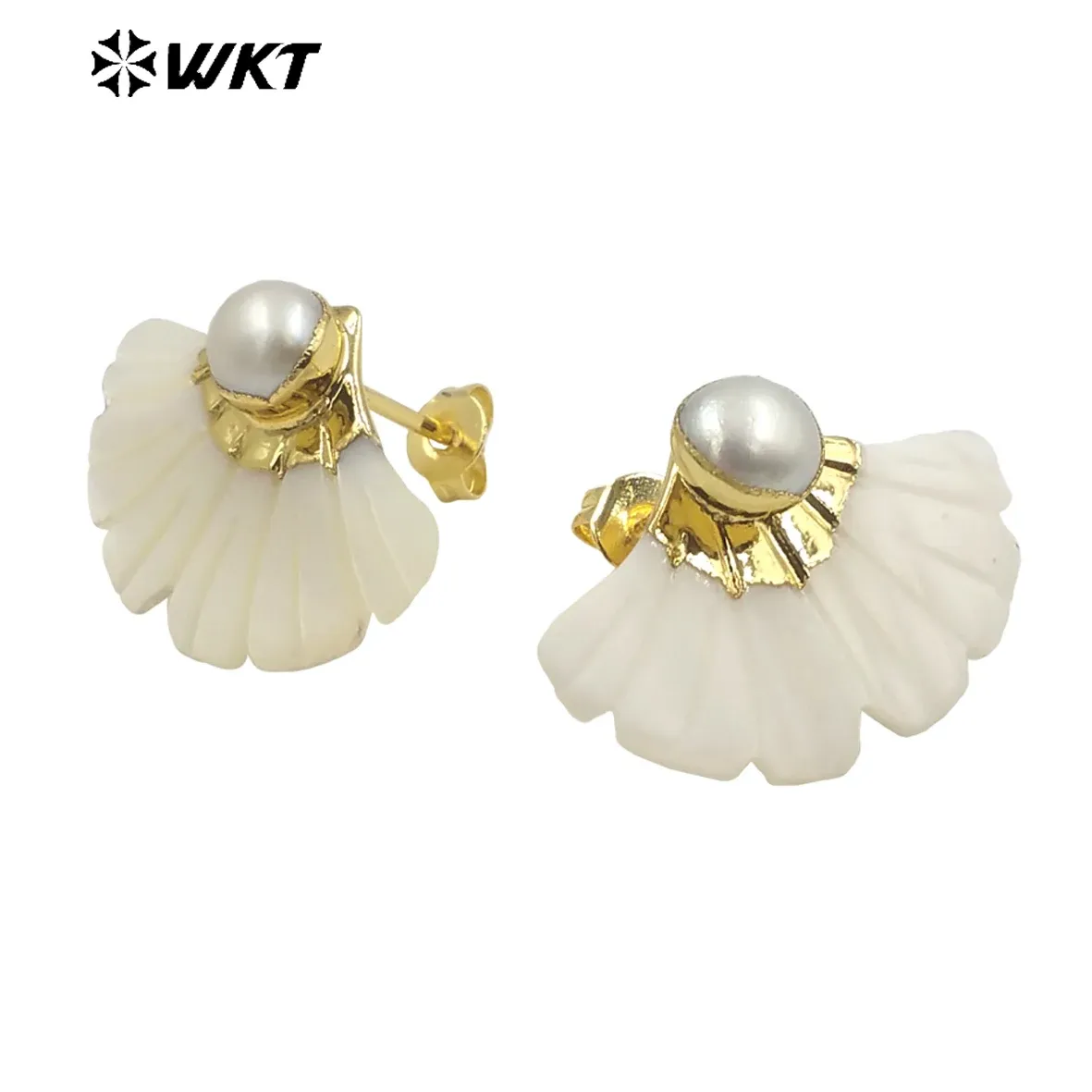 Earrings WTMPE094 WKT 2023 Exquisite Fan Shape Natural Shell Party Pretty Gift Earrings for birthday Trendy Pearl Accessory Hot