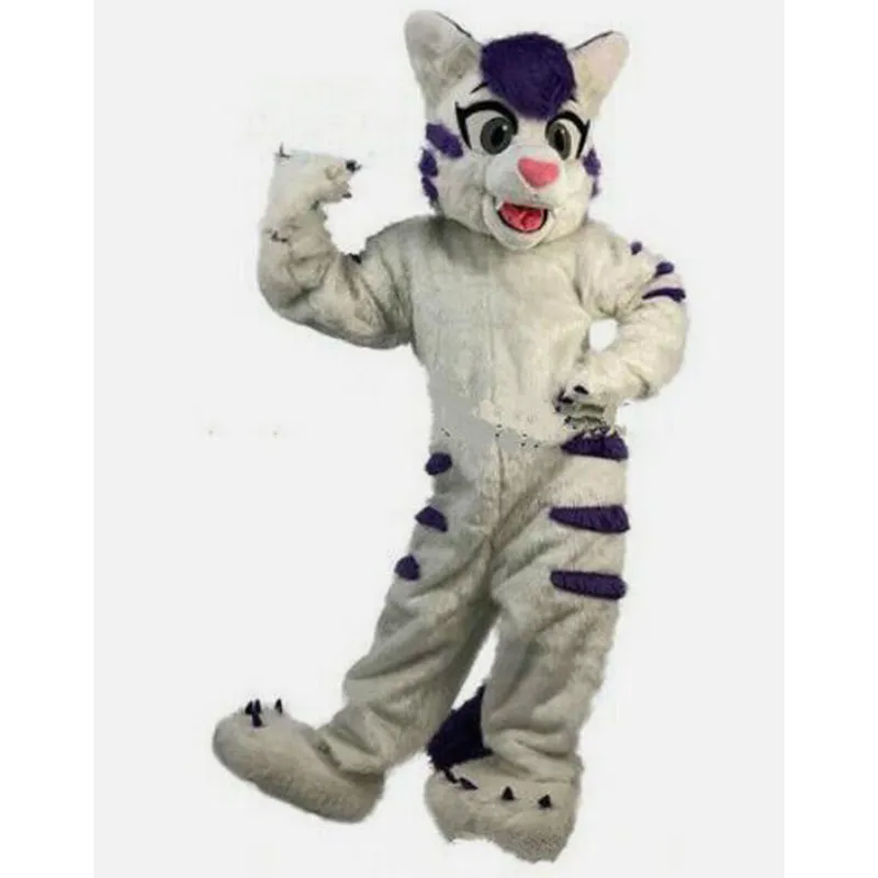 2024 Taille adulte Grey Long Fur Husky Fox Mascot Costume Halloween Carnaval Unisexe Adultes Tenue Costume fantaisie Carton de fantaisie