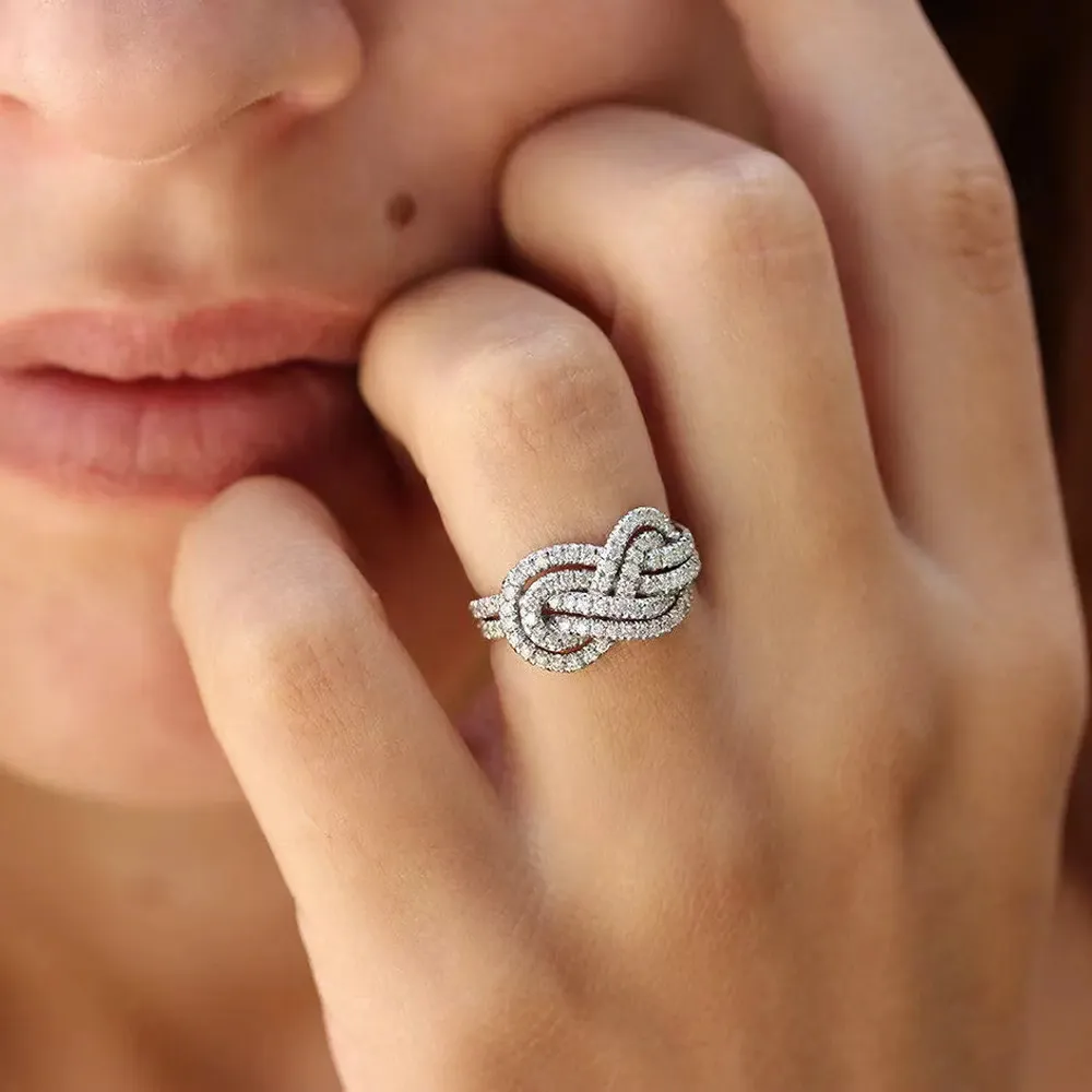 Mode utsökta korsknut ringer kvinnors set ring nisch diamant set modedesign sense instagram trend ring