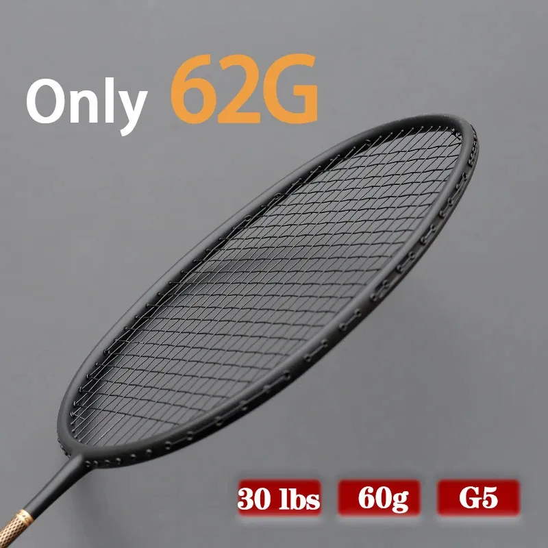 Endast professionell lättvikt 62G 8U G5 Kolfiber Strugn Badminton Rackets med väskträning Racquet Sport för vuxen 240410
