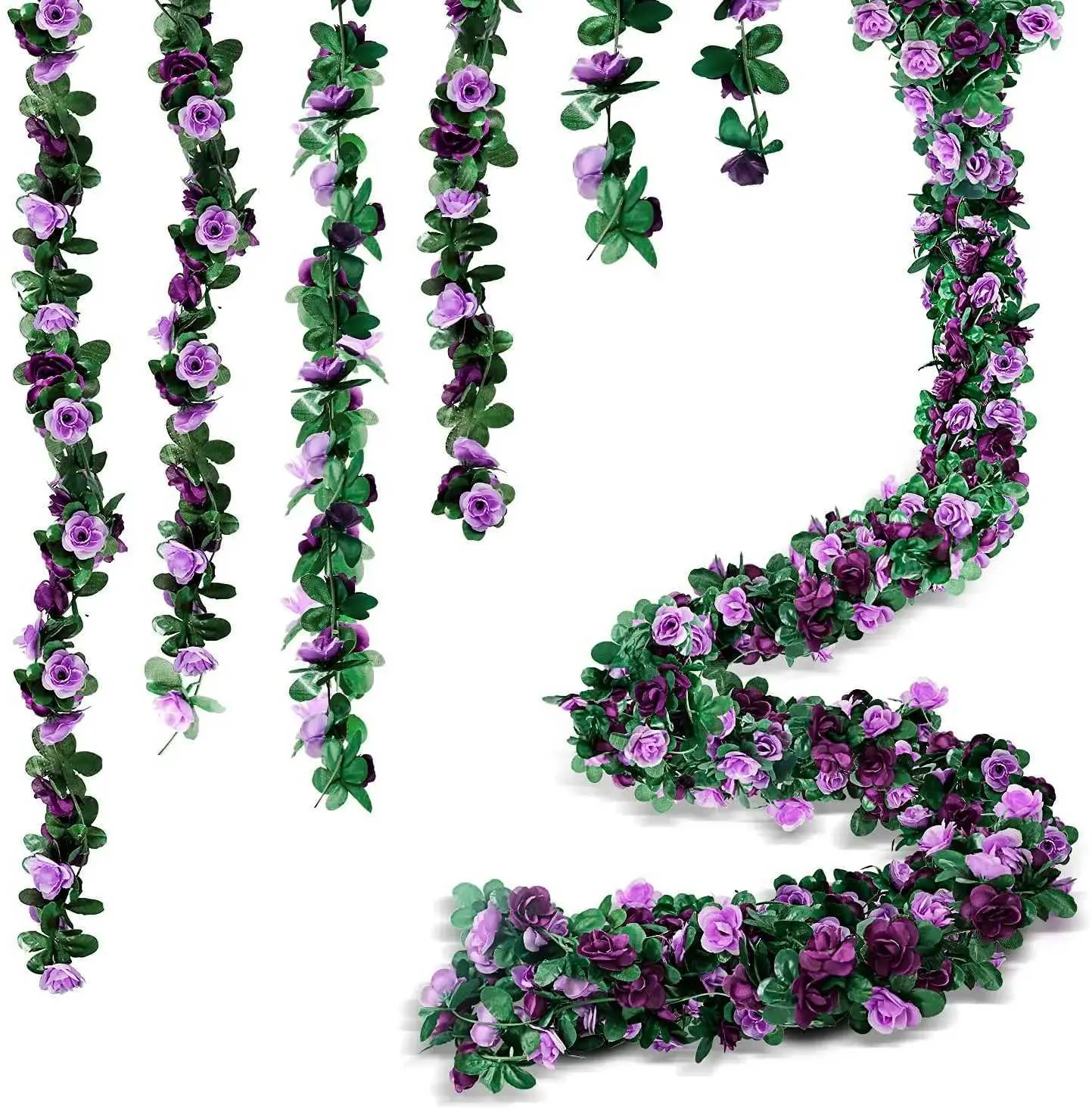 Faux Floral Greenery 5PCS 2M Purple Rose Flower Garland Plants Artificial Fake Rose Vine Flowers Hanging Ivy for Wedding Party Garden Wall Decoration T240422