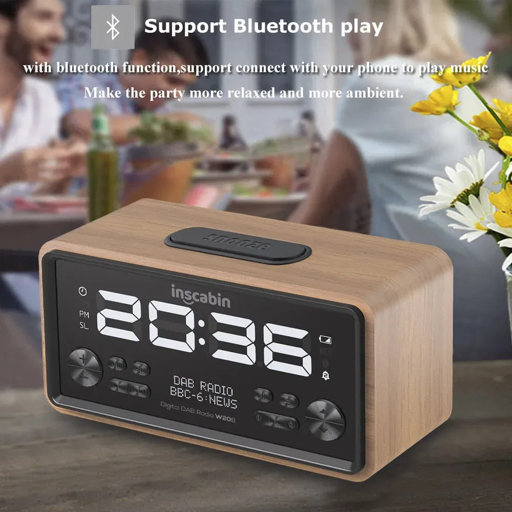 Alto -falantes DAB/FM Rádio Digital LED de cabeceira Despertador Awakens Multifuncional Bluetooth Speaker Home Desktop Bedroom Audio