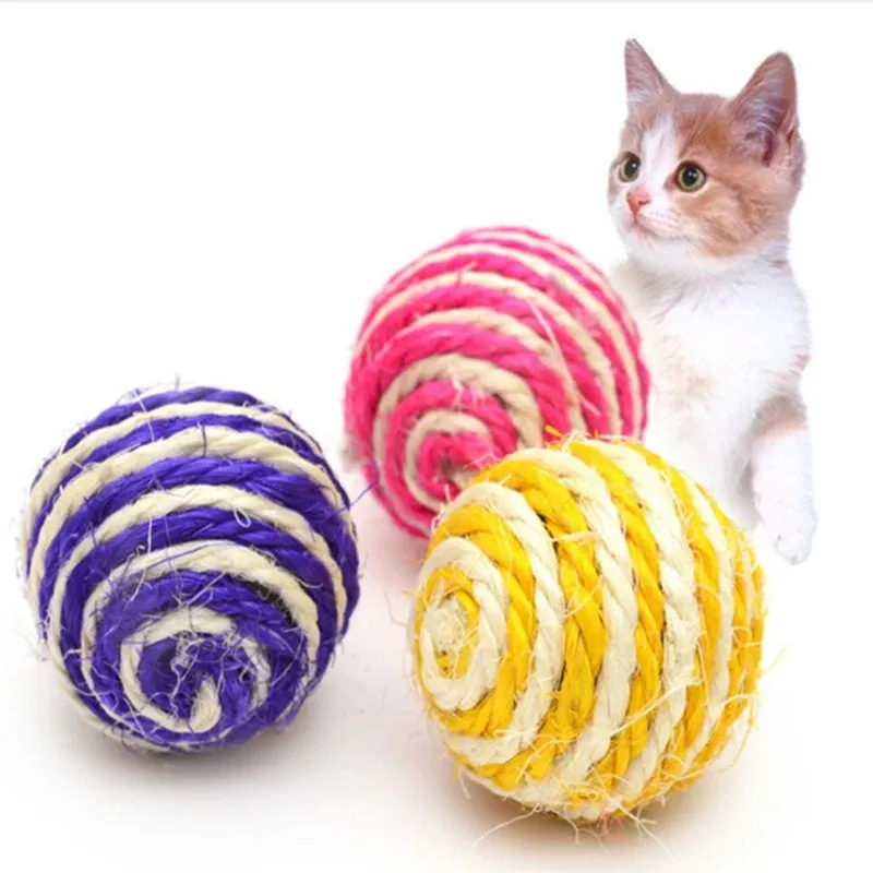 Speelgoed speelgoed voor katten veelkleurige streepbal sisal kitty fun katten speelgoed ball cat scratcher bijten bal speelgoed huisdierproducten kattenbenodigdheden 4,3 cm
