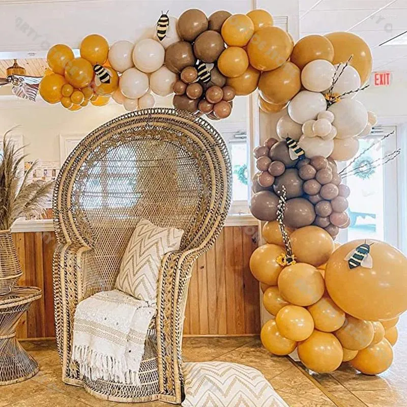 Party Decoration 121pcs First Bee Day Balloon Garland Arch Musatrd Yellow Caramel Brown Beige Nude Balloons Baby Shower Gender Reveal