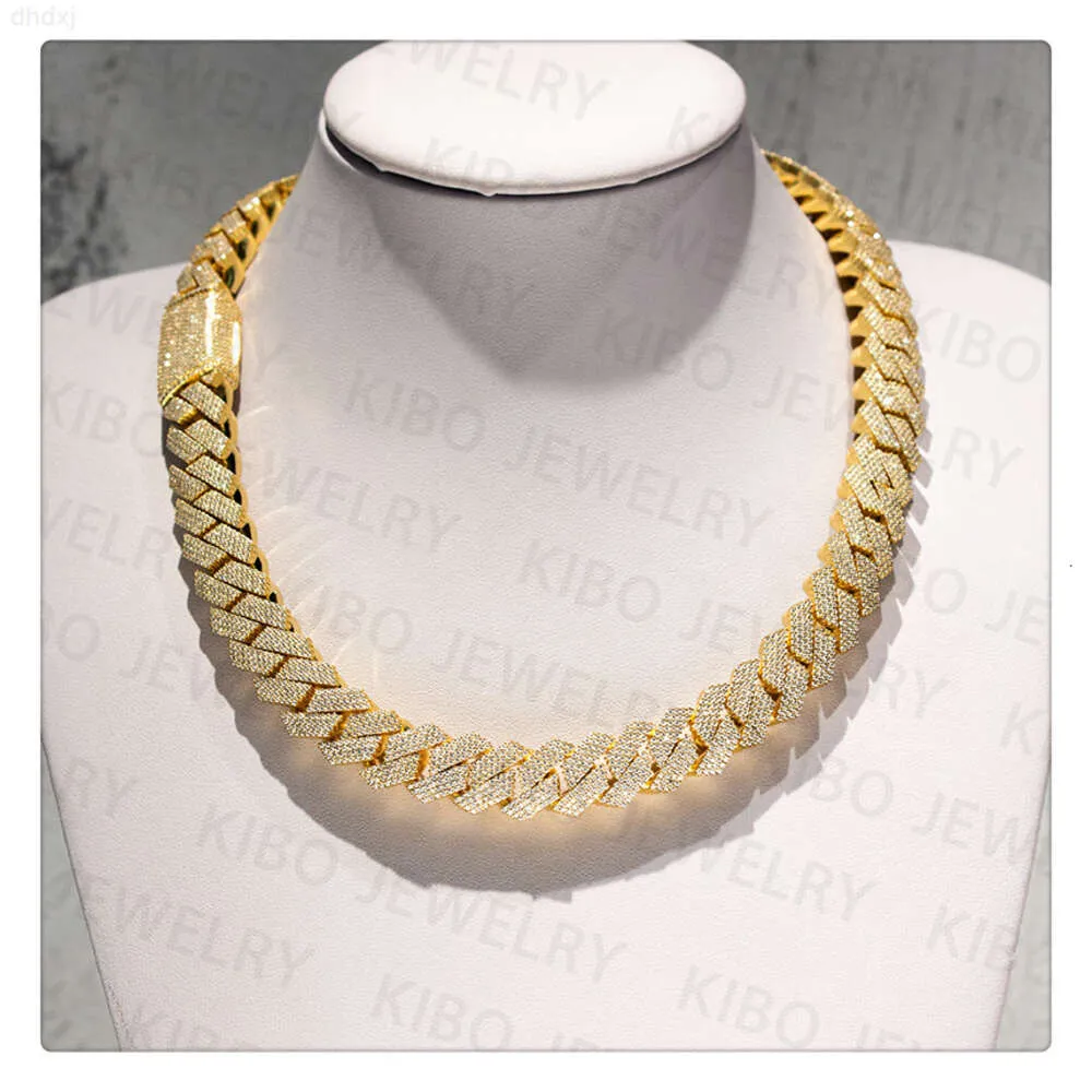 Popular Iced Out Rapper Hiphop Chian 14mm 18k Gold Bated 925 Silver Moissanite Cuban Link Men Chain