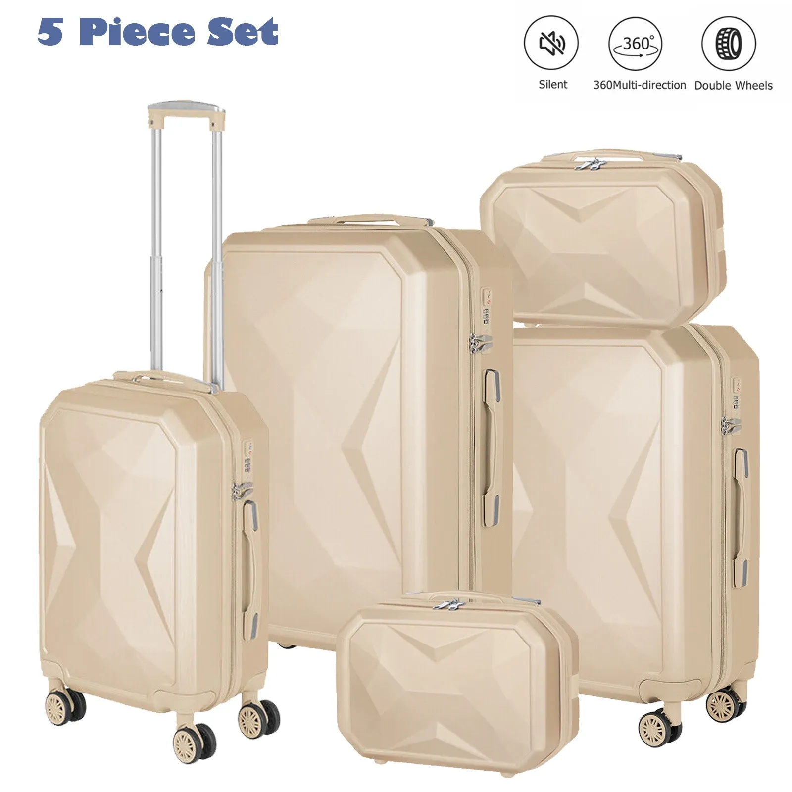 Sets Luggage Set 5 Pieces Cosmetic Suitcase Travel Suitcase Suit Portable Boarding Luggage with 360 Degree Sipnner Wheels