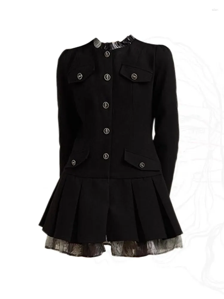 Sukienki swobodne formalne okazję czarny golf sukienka A-line japońska moda luksusowy jednoczęściowy szlify biuro dama streetwear gotycka koquetta