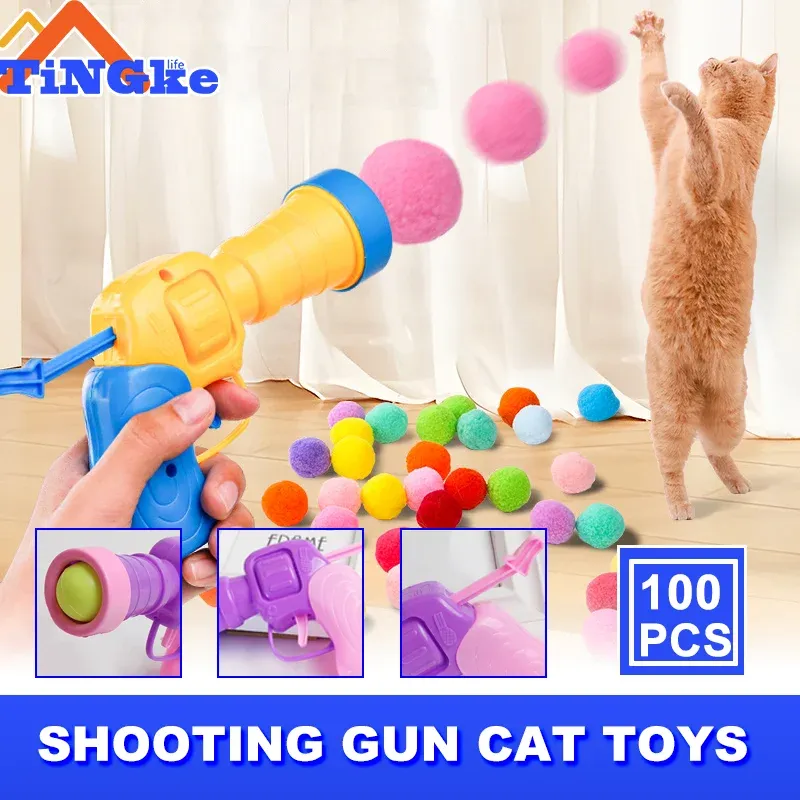 Toys Cat Toys Interactive Training Toy for Pet Kitten Creative Mini Shooting Gun Games Stretch Plush Ball Toys Pet Supplies