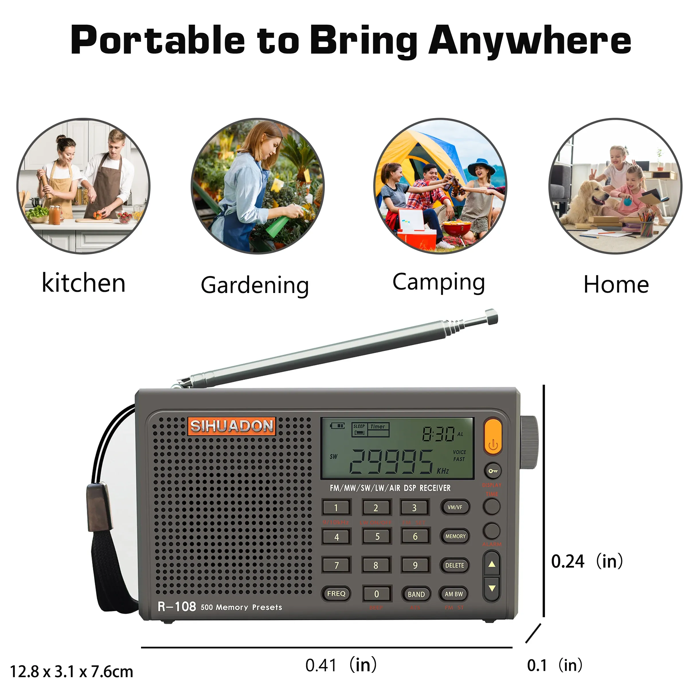 Radio Sihuadon R108デジタルポータブルラジオステレオFM LW SW MW AIR DSP Radio Receiver AM LCDサウンドアラーム関数屋外ラジオ用